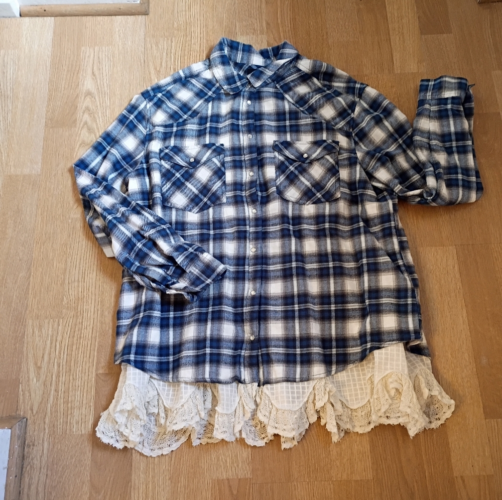 BDG Blue and White Plaid Button-Down Shirt